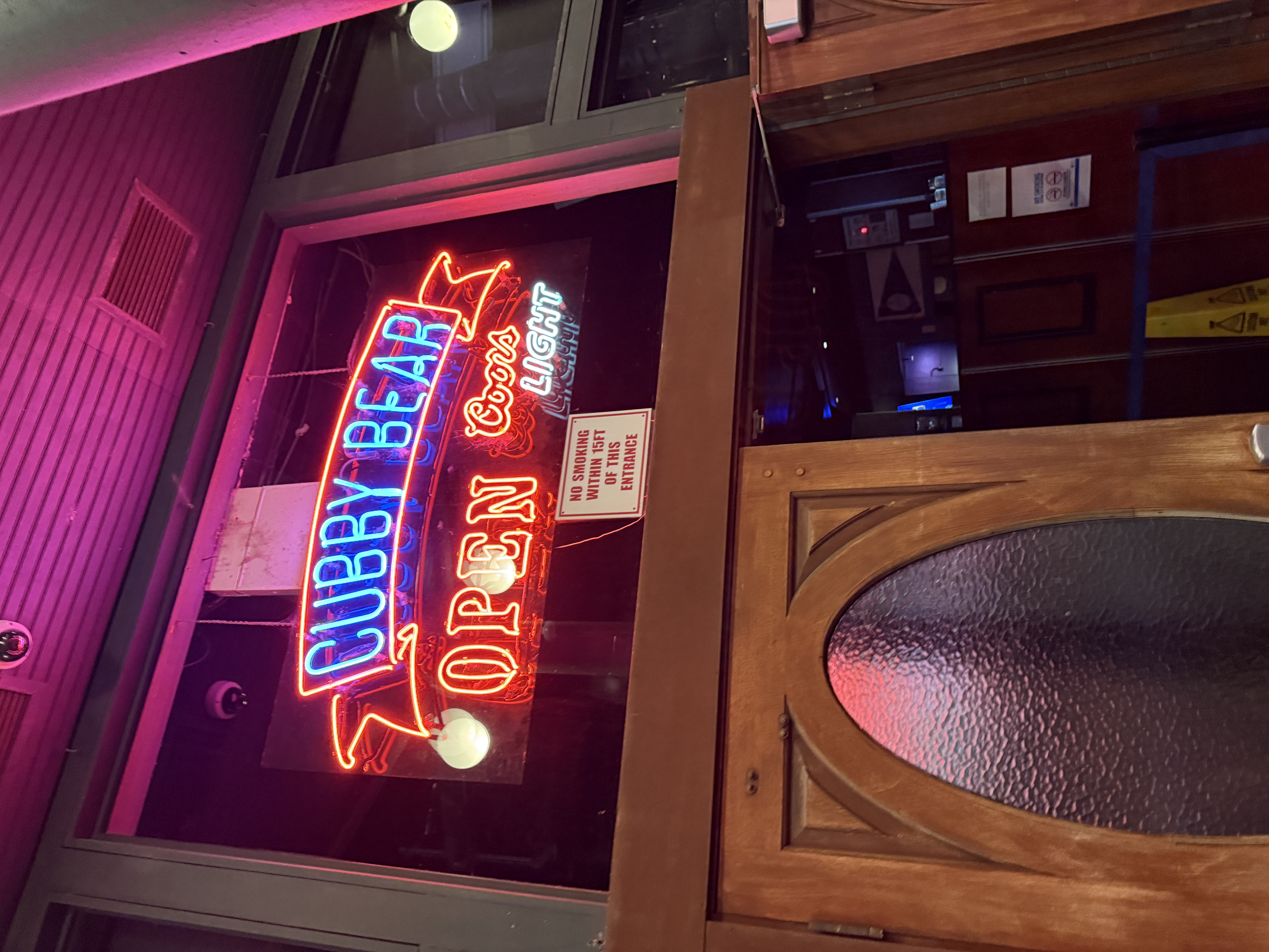 The neon Cubby Bear sign in Wrigleyville